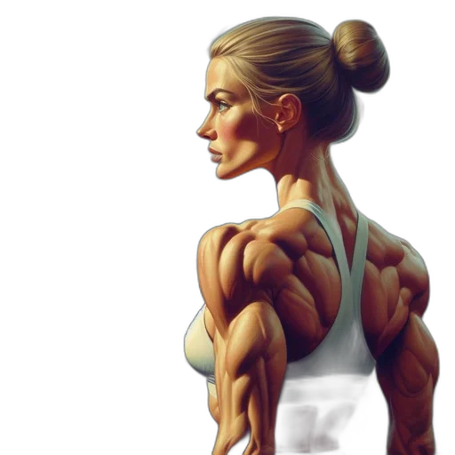photorealistic, watercolor, concept art, 3d render, muscular, woman, her, hair transparent PNG cut-out
