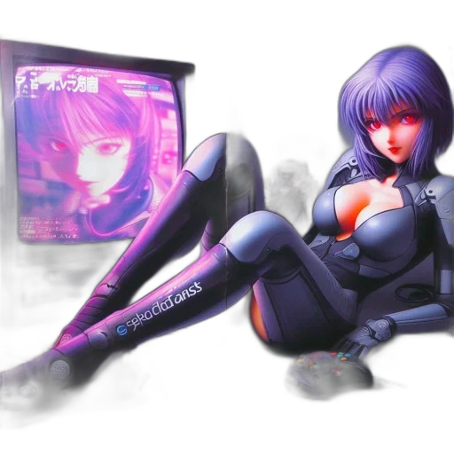 robot, weapon, cyberpunk, concept art, vaporwave, anime, neon lights, outer space transparent PNG cut-out