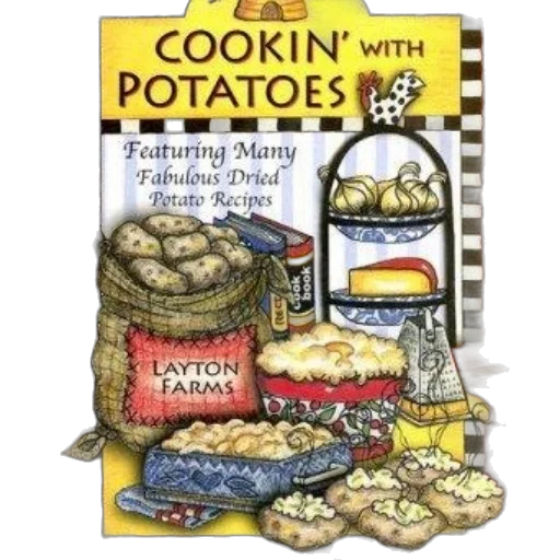 food, colorful, cookbook, cover, titled, cookin, potatoes, features transparent PNG cut-out