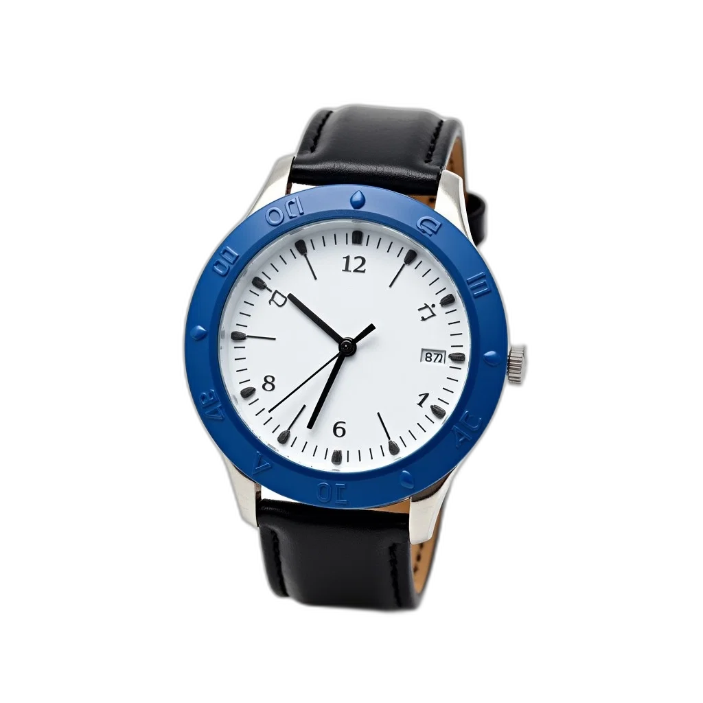 jewelry, 3d render, blue, white, wristwatch, black, strap, displayed transparent PNG cut-out