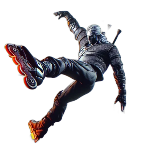 jacket, weapon, shoes, robot, concept art, 3d render, pixel art, cyberpunk transparent PNG cut-out