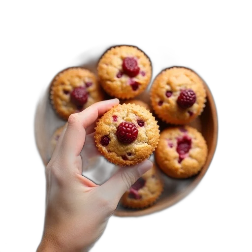 food, person, hand, holding, muffin, red, berry, top transparent PNG cut-out