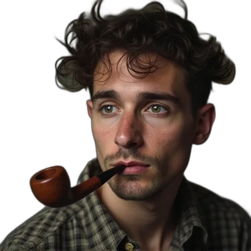 staff, hat, face, hair, photorealistic, concept art, person, pipe transparent PNG cut-out