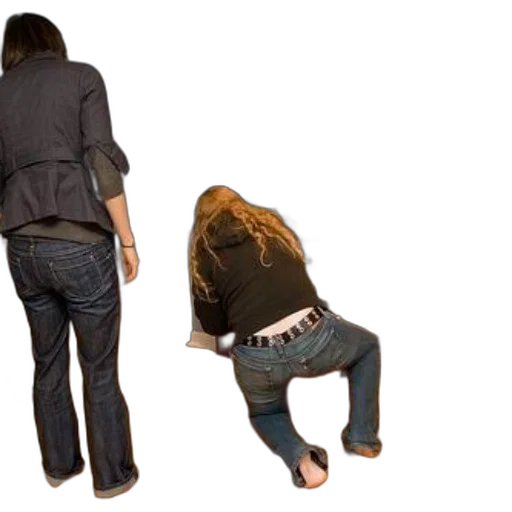 jacket, woman, jeans, black, shirt, bending, over, floor transparent PNG cut-out