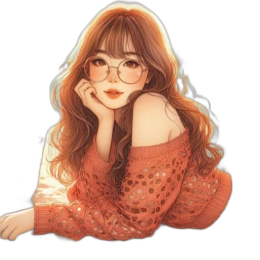 dress, hair, watercolor, fantasy art, cartoon, pixel art, red, golden transparent PNG cut-out