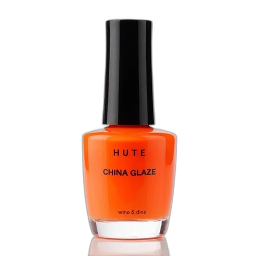 bottle, orange, nail, polish, black, cap, displayed, against transparent PNG cut-out