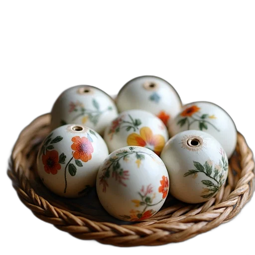 food, jewelry, 3d render, photorealistic, collection, ceramic, balls, floral transparent PNG cut-out