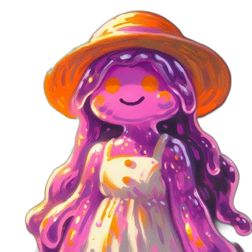 dress, hat, creature, flower, watercolor, concept art, pixel art, vaporwave transparent PNG cut-out