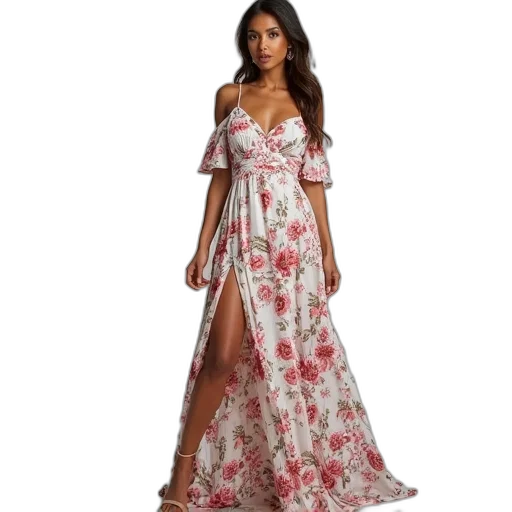 dress, womens, long, off transparent PNG cut-out