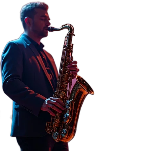 saxophone, player, trumpetist, colorful, tones transparent PNG cut-out