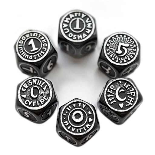 jewelry, set, six, black, white, dice, intricate, designs transparent PNG cut-out