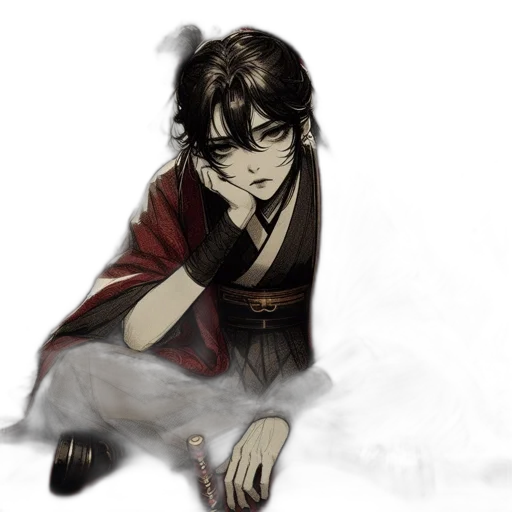 fantasy art, concept art, anime, watercolor, fire, red, dark, monochrome transparent PNG cut-out
