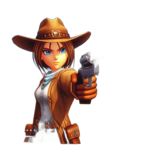 weapon, hat, staff, pixel art, concept art, 3d render, comic book art, woman transparent PNG cut-out