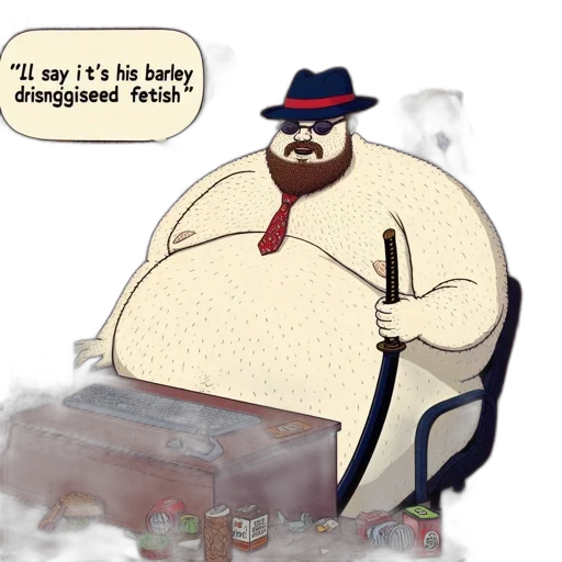 food, jacket, concept art, cartoon, comic book art, large, overweight, man transparent PNG cut-out