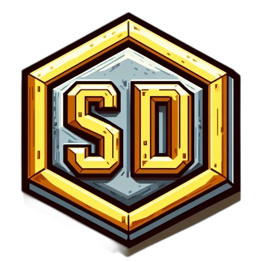 3d render, pixel art, concept art, hexagonal, badge, metallic, finish, featuring transparent PNG cut-out