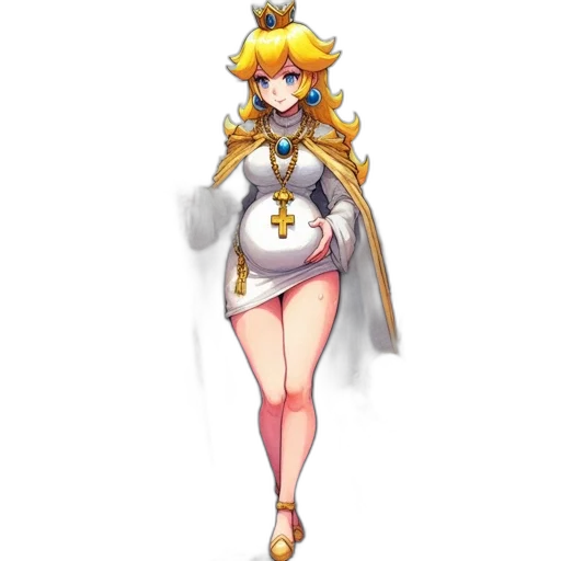 dress, staff, crown, pixel art, concept art, fantasy art, anime, monochrome transparent PNG cut-out