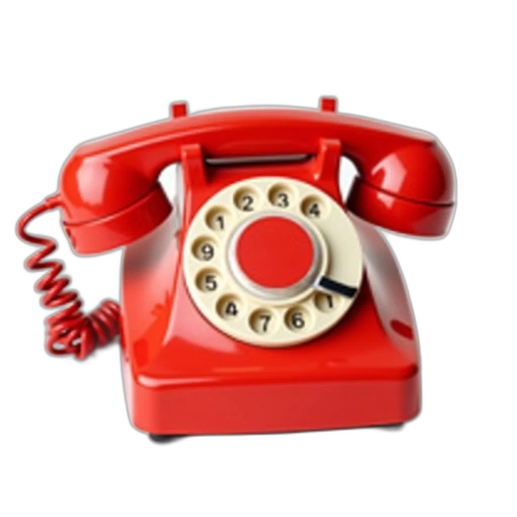 bright, red, vintage, rotary, phone, coiled, cord, circular transparent PNG cut-out