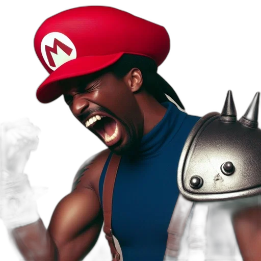 hat, weapon, animal, mask, concept art, fantasy art, pixel art, mario-themed transparent PNG cut-out