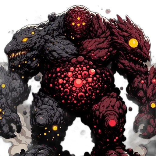 creature, concept art, comic book art, fantasy art, pixel art, fire, red, dark transparent PNG cut-out