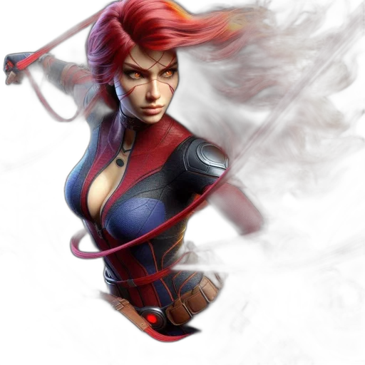 concept art, fantasy art, comic book art, photorealistic, red, female, character, hair transparent PNG cut-out