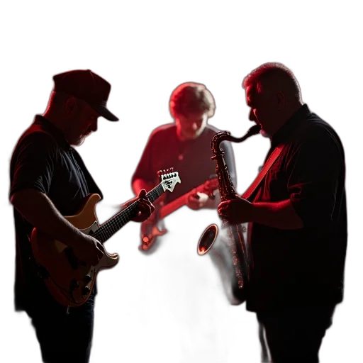 staff, photorealistic, fire, neon lights, two, men, playing, guitars transparent PNG cut-out