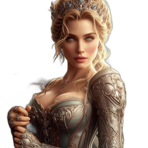 crown, dress, jewelry, face, fantasy art, photorealistic, concept art, pixel art transparent PNG cut-out