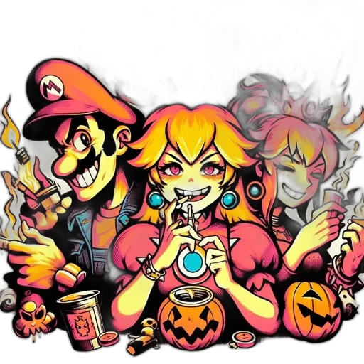 mask, concept art, pixel art, comic book art, cartoon, fire, red, three transparent PNG cut-out