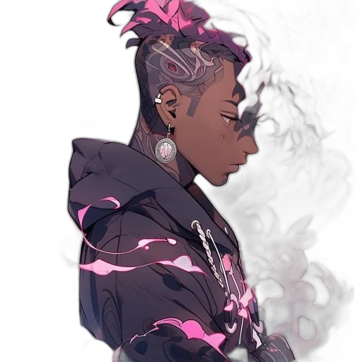 jacket, dragon, face, staff, cyberpunk, concept art, fantasy art, vaporwave transparent PNG cut-out