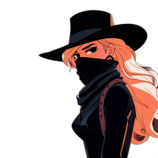 hat, mask, jacket, comic book art, concept art, cartoon, anime, dark transparent PNG cut-out