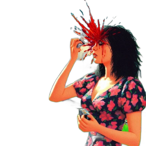 hair, dress, bottle, staff, photorealistic, concept art, 3d render, pixel art transparent PNG cut-out