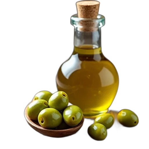 food, bottle, photorealistic, olive, oil, cork, stopper, placed transparent PNG cut-out