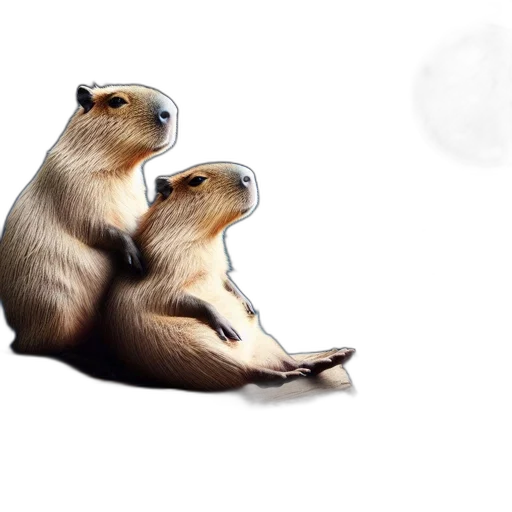 animal, photorealistic, concept art, 3d render, two, capybaras, sit, log transparent PNG cut-out