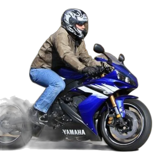 photorealistic, 3d render, person, wearing, helmet, rides, blue, yamaha transparent PNG cut-out