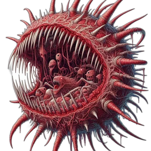 creature, hair, animal, weapon, concept art, spherical, spikes, textured transparent PNG cut-out
