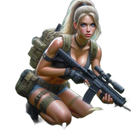 weapon, concept art, pixel art, comic book art, fantasy art, woman, tactical, gear transparent PNG cut-out