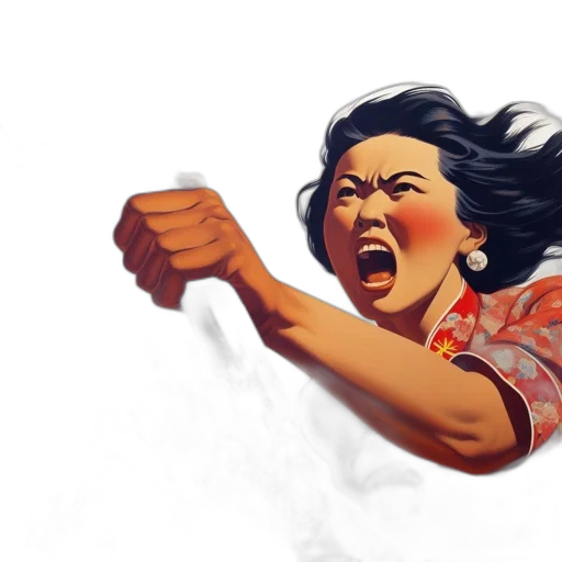 comic book art, concept art, photorealistic, east, asian, woman, holds, shattering transparent PNG cut-out