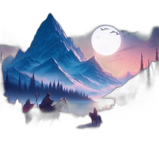 concept art, fantasy art, pixel art, watercolor, fog, snow, night, forest transparent PNG cut-out