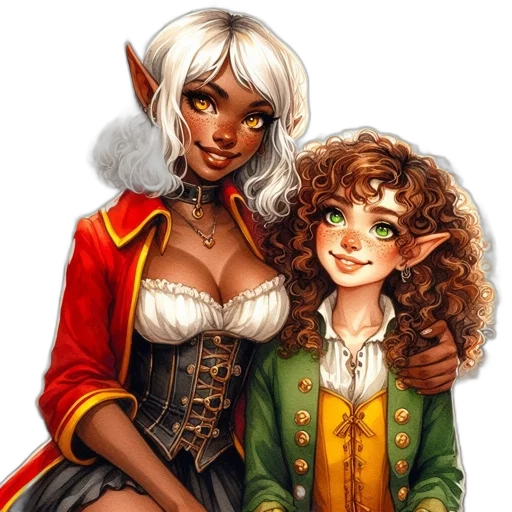 fantasy art, concept art, pixel art, comic book art, earth tones, two, characters, one transparent PNG cut-out