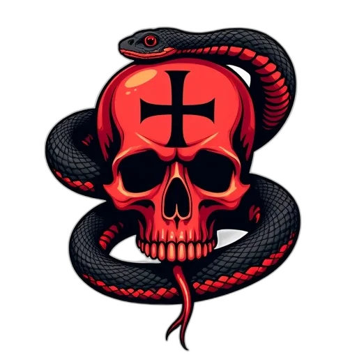 pixel art, fantasy art, concept art, 3d render, red, black, skull, snake transparent PNG cut-out