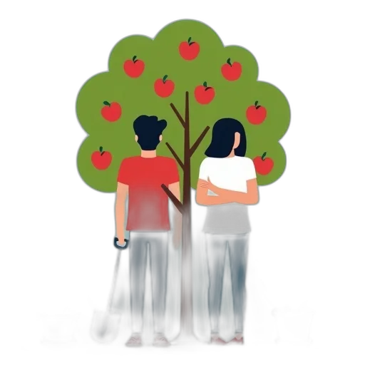 tree, concept art, 3d render, forest, red, stylized, illustration, two transparent PNG cut-out