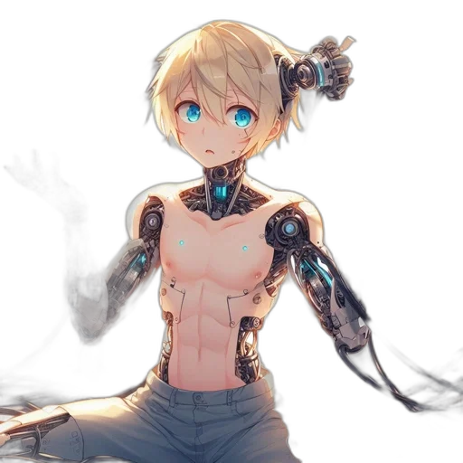 robot, dress, weapon, staff, cyberpunk, anime, concept art, fantasy art transparent PNG cut-out