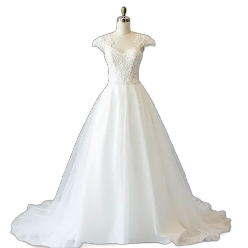 dress, 3d render, photorealistic, white, wedding, fitted, bodice, full transparent PNG cut-out