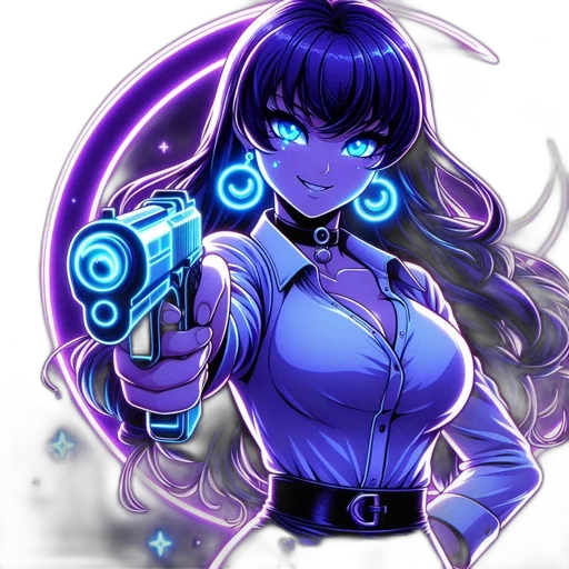 weapon, staff, cyberpunk, anime, concept art, comic book art, neon lights, blue transparent PNG cut-out