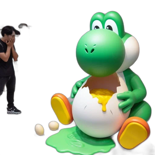 concept art, 3d render, indoor, setting, features, life-sized, yoshi, statue transparent PNG cut-out