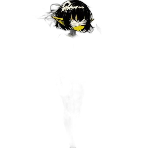 mask, creature, hair, staff, concept art, anime, pixel art, cartoon transparent PNG cut-out