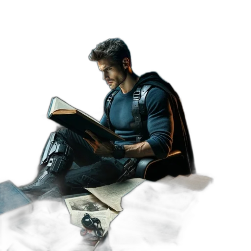 comic book art, concept art, fantasy art, photorealistic, man, dark, attire, cape transparent PNG cut-out