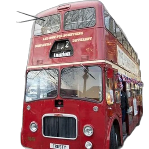 photorealistic, 3d render, red, double-decker, bus, london, words, now transparent PNG cut-out