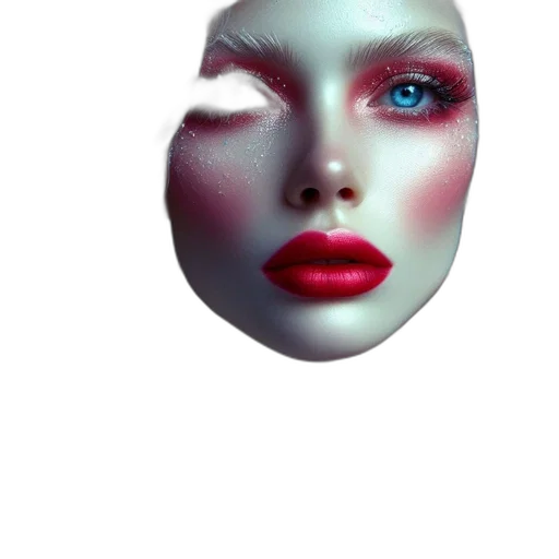 mask, face, jewelry, hat, photorealistic, 3d render, vaporwave, concept art transparent PNG cut-out