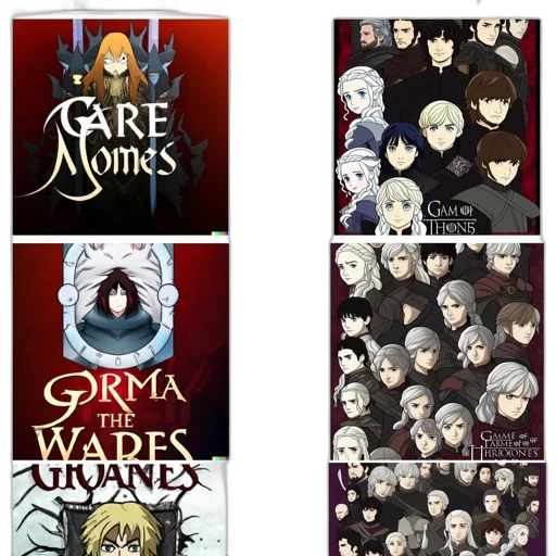 anime, dark, monochrome, game, thrones-inspired, collage, combines, styles transparent PNG cut-out