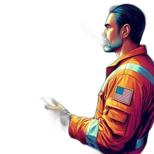 jacket, robot, concept art, comic book art, cyberpunk, cartoon, outer space, neon transparent PNG cut-out